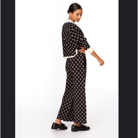 Ellandemm monogram collared wide leg knit set Small EUC black and white EE print - Picture 2 of 15